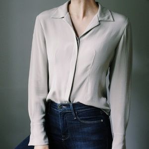 Vintage 100% Silk Blouse Taupe Chelsea Cambell